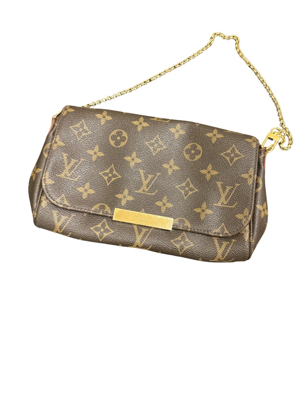Louis Vuitton Monogram Favorite MM Brown Leather Gold Chain Bag